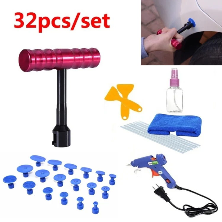 CMS5864_8.webp 32 in 1 Auto Car Metal PDR Dent Lifter-Glue Puller Tab Hail Removal Paintless Car Dent Repair Tools Kit, with 20W Glue Gun, US Plug or EU Plug - Image 9