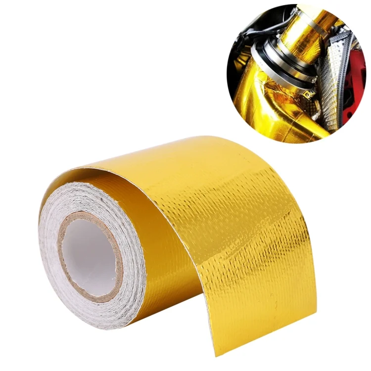 CMS6981.webp 5m Exhaust Wrap Auto Motor Exhaust Heat Shield Aluminum Foil Paper Heat Resistant Wrap(Gold) - Image 1