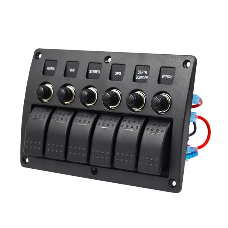 CMS7343_1.webp 3Pin 6 Way Switches Combination Switch Panel with Light and Projector Lens for Car RV Marine Boat - Image 2
