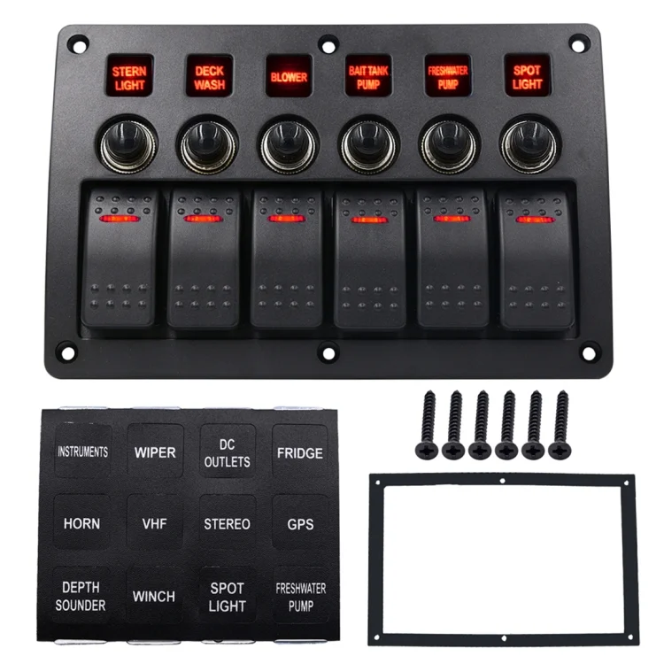 CMS7343_7.webp 3Pin 6 Way Switches Combination Switch Panel with Light and Projector Lens for Car RV Marine Boat - Image 8