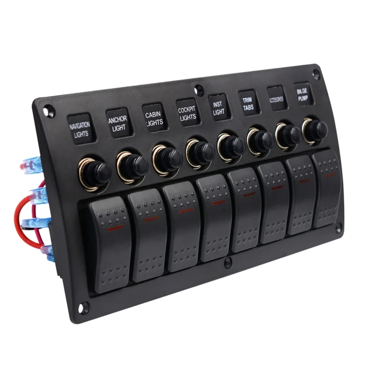 CMS7344_1.webp 3Pin 8 Way Switches Combination Switch Panel with Light and Projector Lens for Car RV Marine Boat - Image 2