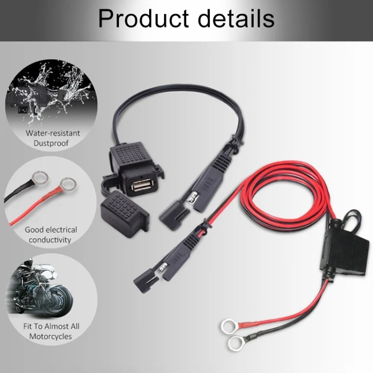 CMS7381_1.webp Motorcycle 5V 2.1A Waterproof USB Charger Kit SAE to USB Adapter, with Extension Harness - Image 2