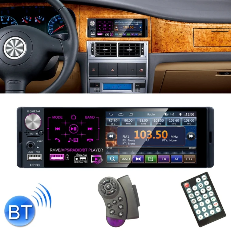 CMS7668.webp P5130 HD 1 Din 4.1 inch Car Radio Receiver MP5 Player, Support FM & AM & Bluetooth & TF Card, with Steering Wheel Remote Control - Image 1