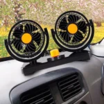 HUXIN HX-T304 10W 360 Degree Adjustable Rotation Two Head Low Noise Mini Electric Car Fan, DC 24V - Image 9
