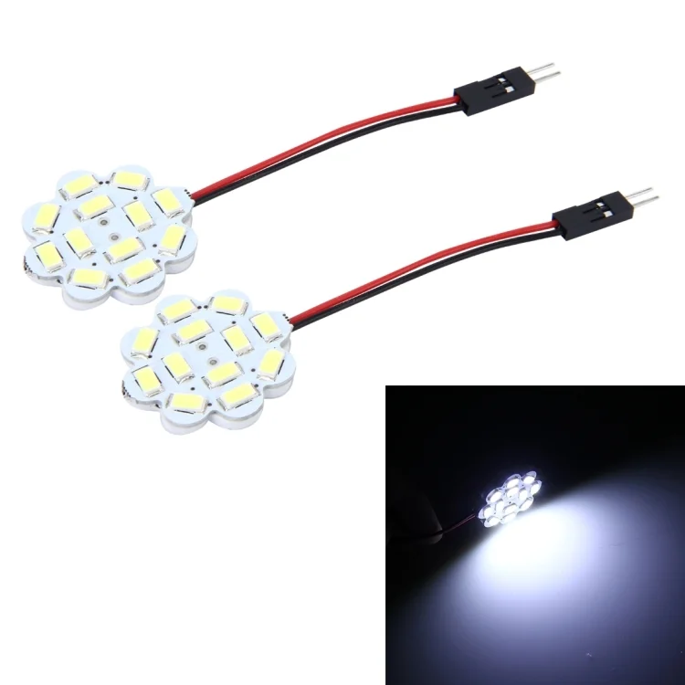 CMS8732WL.webp 2 PCS 3W 200 LM 6000K Flower Shape Car Auto Interior Doom Reading Light with 12 SMD-5630 LED Lamps Bicuspid and T10 Adapter Cable, DC 12V - Image 1