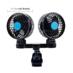 HUXIN HX-T605 7W 360 Degree Adjustable Rotation Clip Two Head Low Noise Mini Electric Car Fan with Gear Switch, DC12V - Image 2