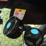 HUXIN HX-T605 7W 360 Degree Adjustable Rotation Clip Two Head Low Noise Mini Electric Car Fan with Gear Switch, DC12V - Image 6