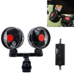 HUXIN HX-T606E 12W 360 Degree Adjustable Rotation Clip Two Head Low Noise Mini Electric Car Fan with Roller Switch, DC24V