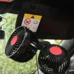 HUXIN HX-T606E 12W 360 Degree Adjustable Rotation Clip Two Head Low Noise Mini Electric Car Fan with Roller Switch, DC24V - Image 6