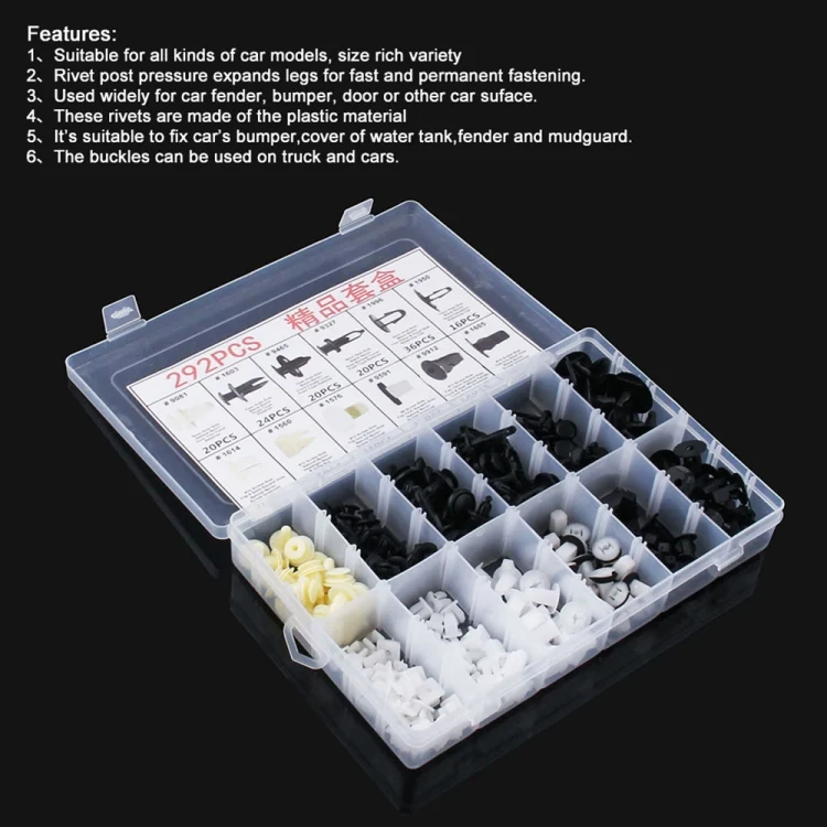 CMS9783_5.webp 292 PCS Car Retainer Clips Assortment Car Panel Trim Plastic Fasteners Rivet Clips Set - Image 6