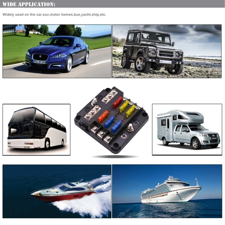 CMS9939_3.webp Independent Positive and Negative 1 in 6 Out 6 Way Circuit Blade Fuse Box Fuse Holder Kits with LED Warning Indicator for Auto Car Truck Boat - Image 4