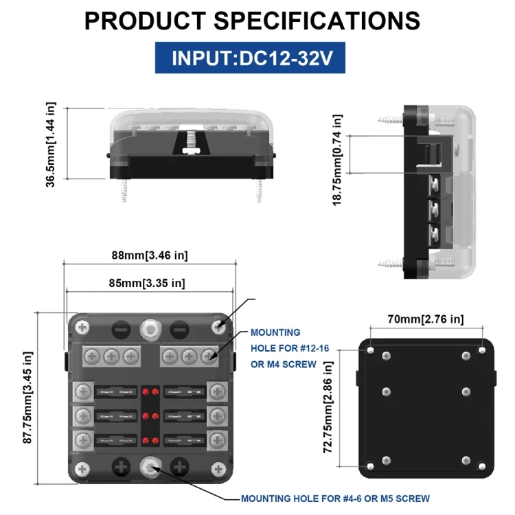 CMS9939_7.webp Independent Positive and Negative 1 in 6 Out 6 Way Circuit Blade Fuse Box Fuse Holder Kits with LED Warning Indicator for Auto Car Truck Boat - Image 8