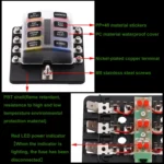 1 in 8 Out Fuse Box Screw Terminal Section Fuse Holder Kits with LED Warning Indicator for Auto Car Truck Boat - Image 9