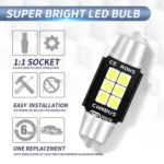 2 PCS 36mm DC12V-24V 3W 6000K 660LM 6LEDs SMD-3030 Car Reading Lamp / License Plate Light - Image 4