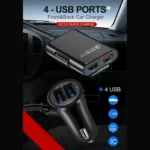 HMQ-C801 1.8m 8A Max 4 Ports USB Car Charger with Extending USB HUB for Front & Back Seat Charging (Black) - Image 10