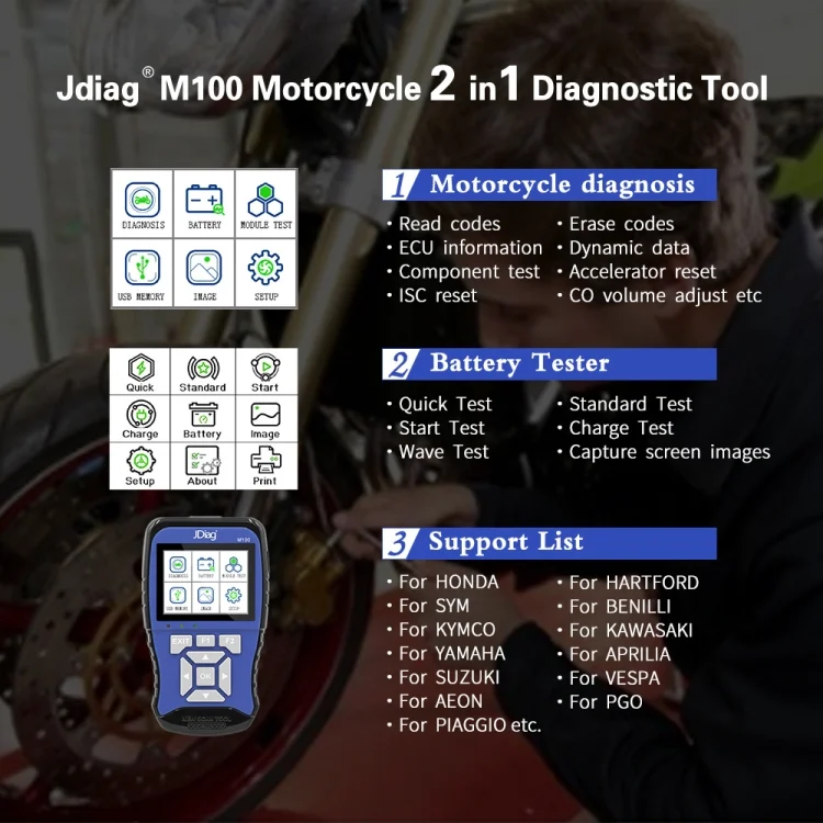 CRP1302_5.webp JDiag M100 Motorcycles 2 in1 OBD Scanner Battery Tester, Simplified Version - Image 6