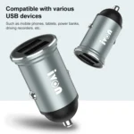 IVON CC37 15W 3.1A Dual USB Mini Car Charger + 1m USB to Micro USB Fast Charge Data Cable Set - Image 2