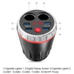Cup Holder Car Charger Dual Cigarette Lighter 4USB Ports Charger Car MP3 Player - Image 3