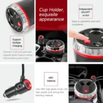 Cup Holder Car Charger Dual Cigarette Lighter 4USB Ports Charger Car MP3 Player - Image 9