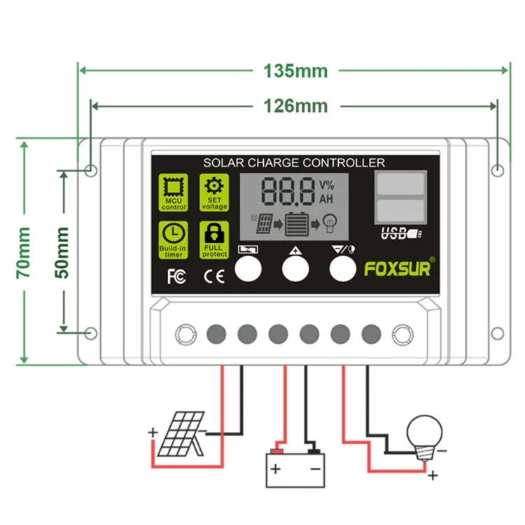 CRP21093_4.webp FOXSUR 30A Solar Charge Controller 12V / 24V Automatic Identification Controller - Image 5