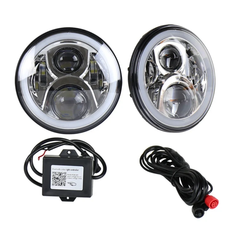 CRP2127S_1.webp 2 PCS 7 inch DC12V 6000K-6500K 50W Car LED Headlight Cree Lamp Beads for Jeep Wrangler / Harley, Support APP + Bluetooth Control - Image 2