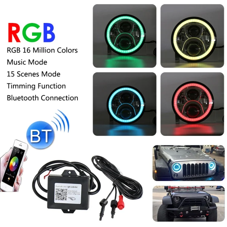 CRP2127S_4.webp 2 PCS 7 inch DC12V 6000K-6500K 50W Car LED Headlight Cree Lamp Beads for Jeep Wrangler / Harley, Support APP + Bluetooth Control - Image 5