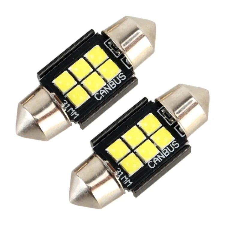 CRP2148_1.webp 2 PCS 31mm DC12V / 2.5W / 6000K / 170LM 6LEDs SMD-3030 Car Reading Lamp Dome Light - Image 2