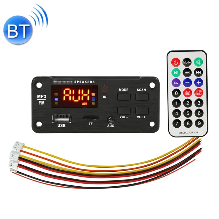 CRP2267.webp Car 12V Color Screen Display Bluetooth 5.0 Audio MP3 Player Decoder Board FM Radio TF Card USB 3.5mm AUX, with Remote Control - Image 1