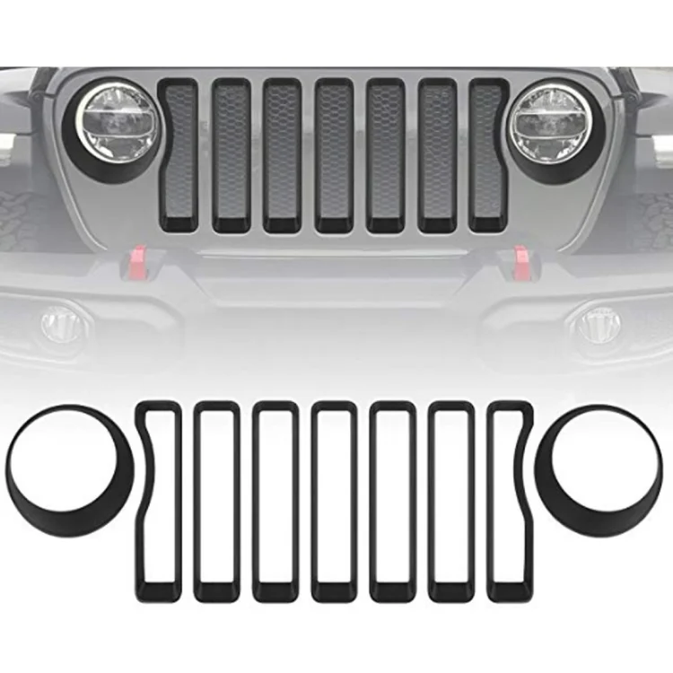 Car Mesh Grille Grill Insert + Headlight Turn Light Cover Trim for Jeep Wrangler JL 2018-2019