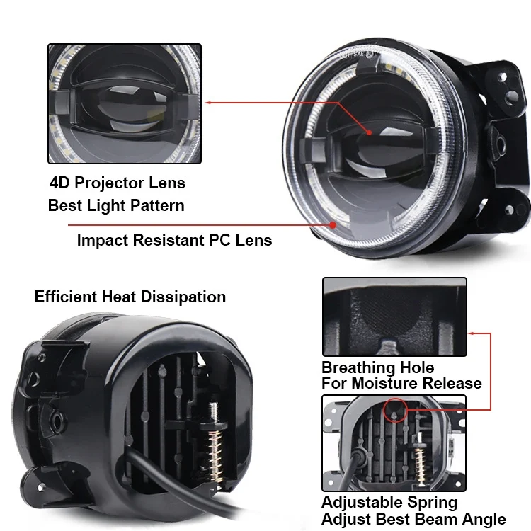 CRP2456_3.webp 2 PCS 4 inch Car LED Angel Eyes Spotlight Modified Fog Lights for Jeep Wrangler / Dodge / Chrysler PT Cruiser - Image 4