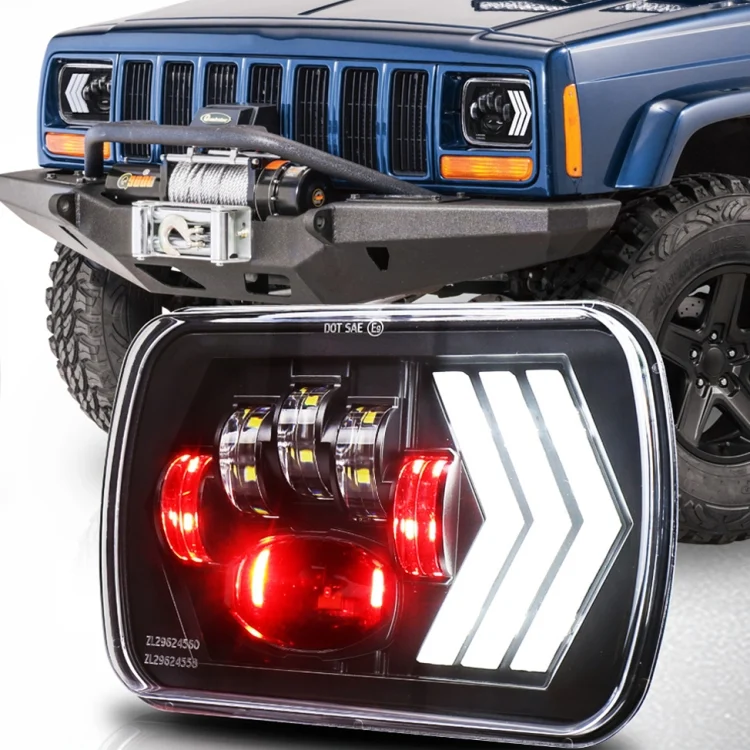 CRP2457_10.webp 2 PCS 5X7 inch Car Modified Red Background LED Square Headlamp for Jeep Wrangler - Image 11