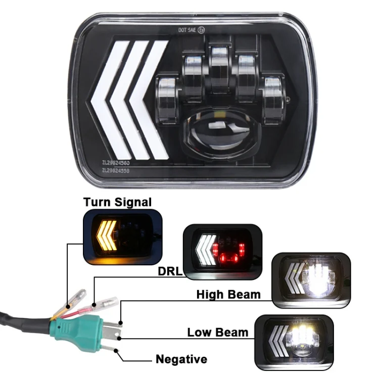 CRP2457_4.webp 2 PCS 5X7 inch Car Modified Red Background LED Square Headlamp for Jeep Wrangler - Image 5