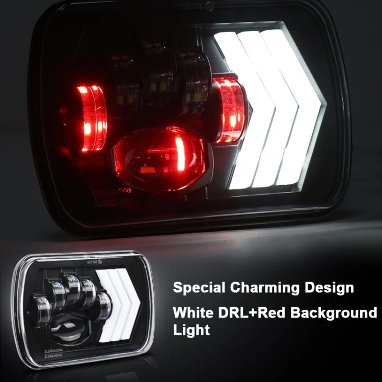 CRP2457_6.webp 2 PCS 5X7 inch Car Modified Red Background LED Square Headlamp for Jeep Wrangler - Image 7