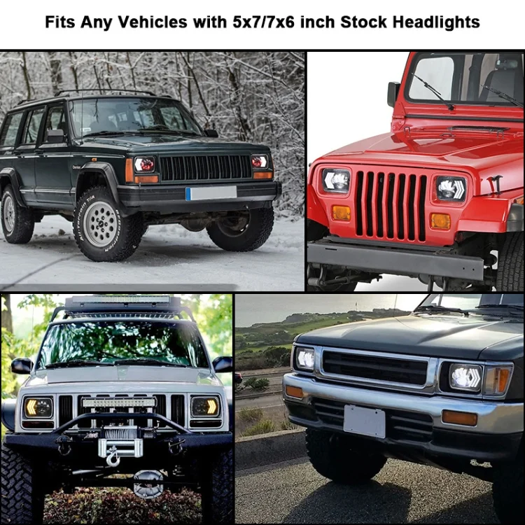 CRP2457_9.webp 2 PCS 5X7 inch Car Modified Red Background LED Square Headlamp for Jeep Wrangler - Image 10