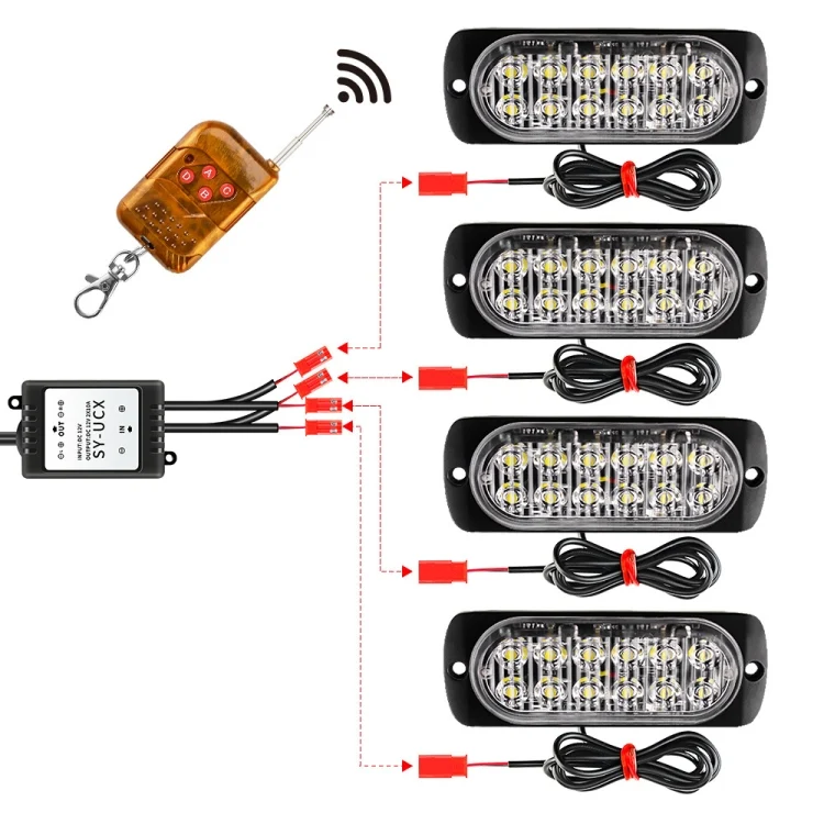CRP2703RL_2.webp DC12V-24V / 18W 4 in 1 Front Grille Emergency Strobe Flash Warning Light Pickup 12LEDs Side Light Wireless Control 16 Modes - Image 3