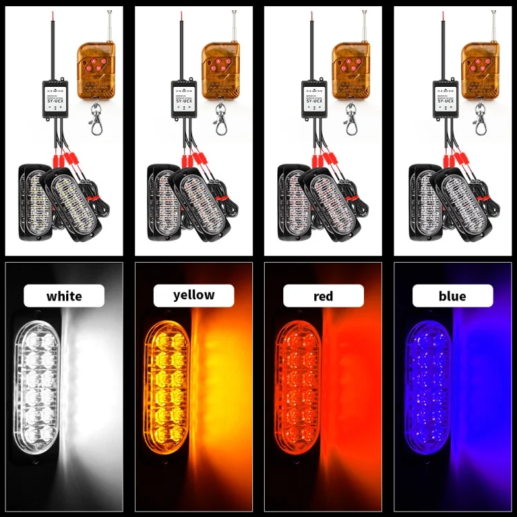 CRP2703RL_5.webp DC12V-24V / 18W 4 in 1 Front Grille Emergency Strobe Flash Warning Light Pickup 12LEDs Side Light Wireless Control 16 Modes - Image 6