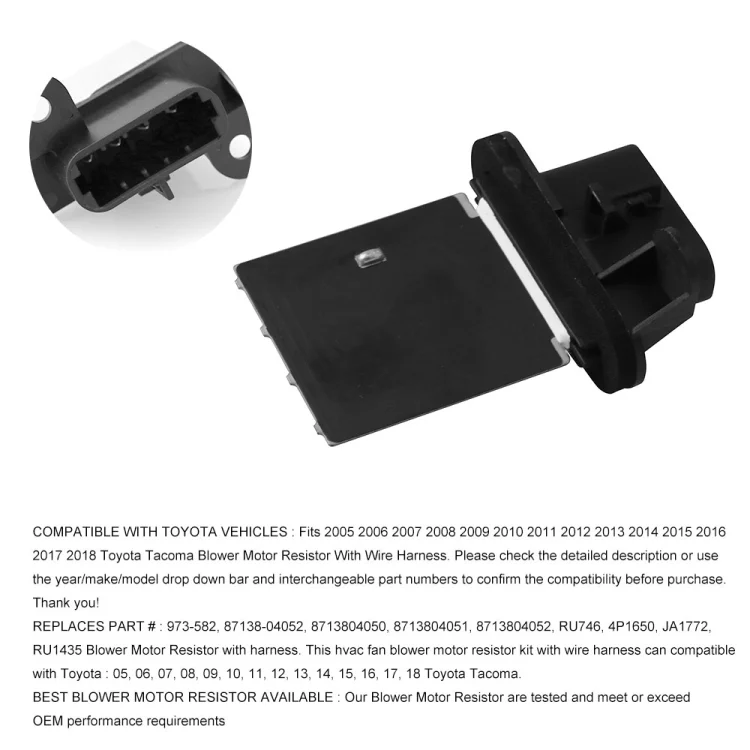 CRP3369_3.webp Car Fan Blower Motor Resistor Kit with Wire Harness Replaces 973-582 for Toyota Tacoma 2005-2018 - Image 4