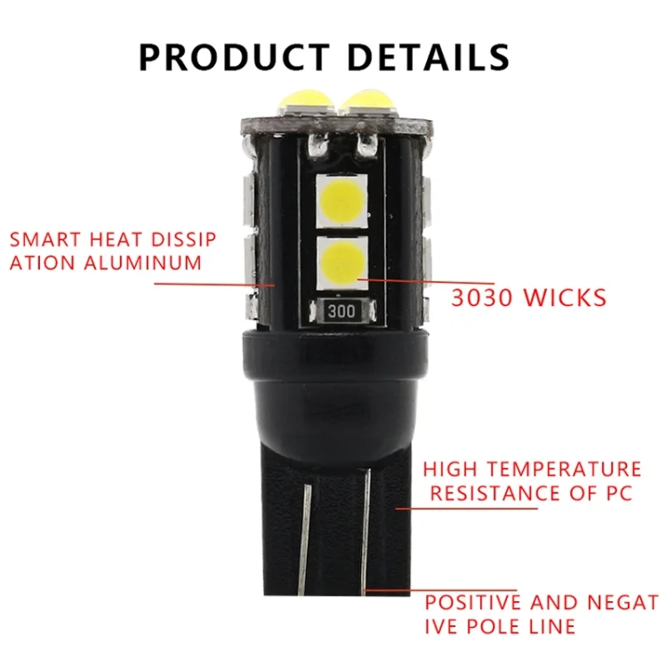 CRP3515_2.webp 10 PCS T10/168/194 DC12V / 1W / 6000K / 60LM Car Decoding Clearance Lights with 12LEDs SMD-3030 Lamp Beads - Image 3