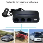 SHUNWEI SD-1938 120W 3A Car 3 in 1 Dual USB Charger Cigarette Lighter with Atmosphere Light - Image 3