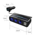 SHUNWEI SD-1939D 120W QC3.0 Car 3 in 1 Dual USB Charger Cigarette Lighter - Image 2