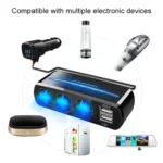 SHUNWEI SD-1939D 120W QC3.0 Car 3 in 1 Dual USB Charger Cigarette Lighter - Image 8