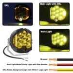 OL-1950Y 5 inch DC12V-30V 5000LM 6500K 50W Car LED Light on Three Sides Headlight for Jeep Wrangler (Gold Light) - Image 6