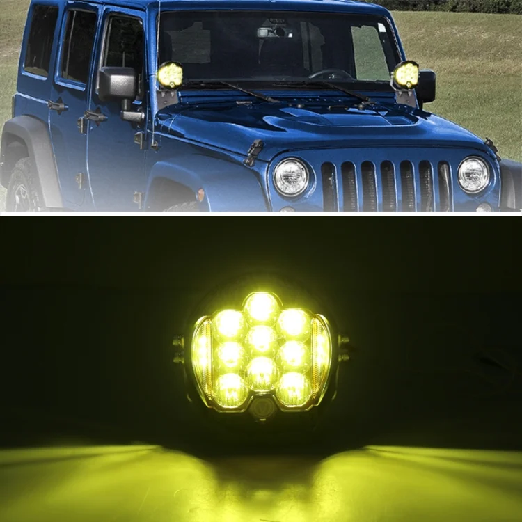 CRP3705_6.webp OL-1950Y 5 inch DC12V-30V 5000LM 6500K 50W Car LED Light on Three Sides Headlight for Jeep Wrangler (Gold Light) - Image 7