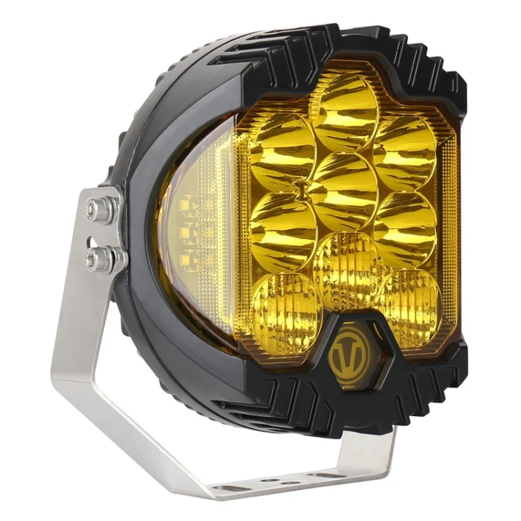 CRP3706_1.webp OL-1950Y 7 inch DC12V-30V 8000LM 6500K 90W Car LED Light on Three Sides Headlight for Jeep Wrangler (Gold Light) - Image 2