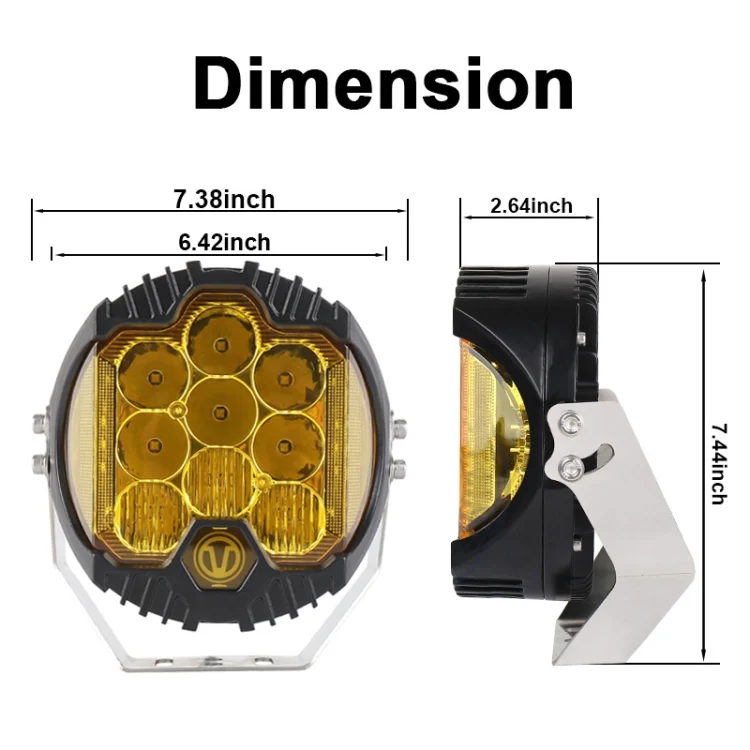 CRP3706_2.webp OL-1950Y 7 inch DC12V-30V 8000LM 6500K 90W Car LED Light on Three Sides Headlight for Jeep Wrangler (Gold Light) - Image 3