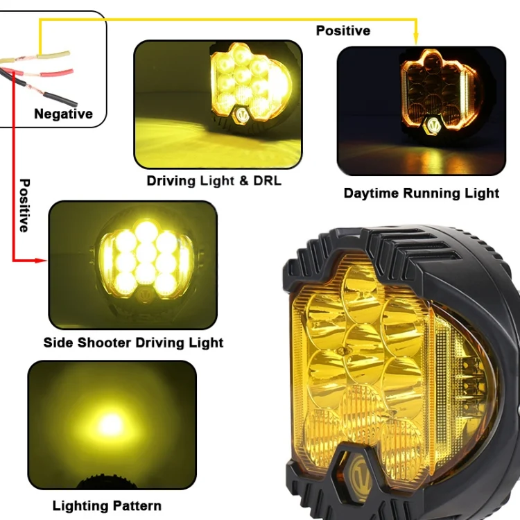 CRP3706_4.webp OL-1950Y 7 inch DC12V-30V 8000LM 6500K 90W Car LED Light on Three Sides Headlight for Jeep Wrangler (Gold Light) - Image 5
