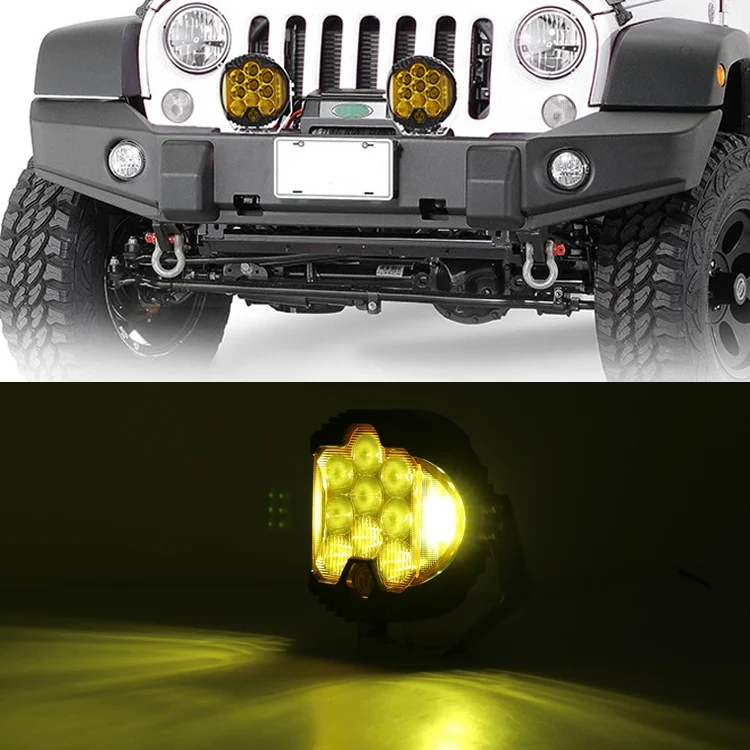CRP3706_6.webp OL-1950Y 7 inch DC12V-30V 8000LM 6500K 90W Car LED Light on Three Sides Headlight for Jeep Wrangler (Gold Light) - Image 7
