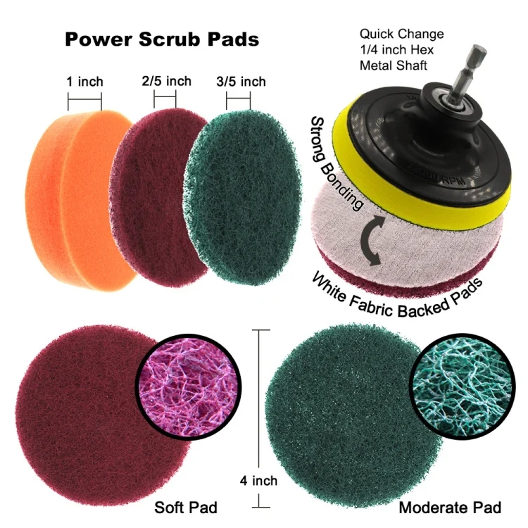 CRP4246_4.webp 12 in 1 Floor Wall Window Glass Cleaning Descaling Electric Drill Brush Head Set, Random Color Delivery - Image 5