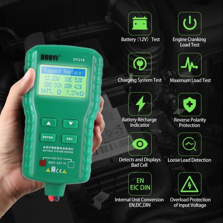 CRP4496_6.webp DUOYI DY219 Digital Battery Analyzer Car Fault Diagnostic Device Current and Voltage Detector - Image 7