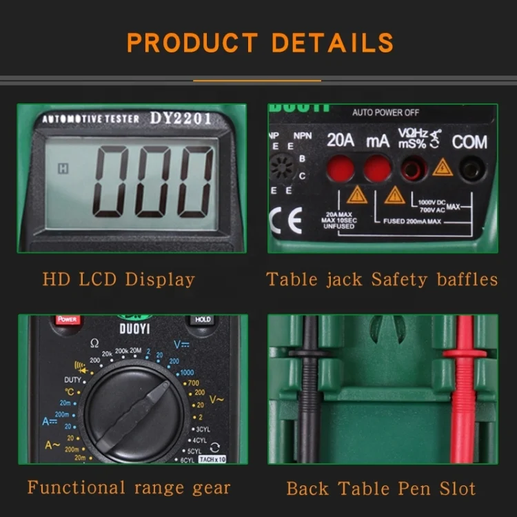 CRP4501_5.webp DUOYI DY2201 Car High-precision Digital Automobile Multi-function Maintenance Automatic Universal Meter - Image 6